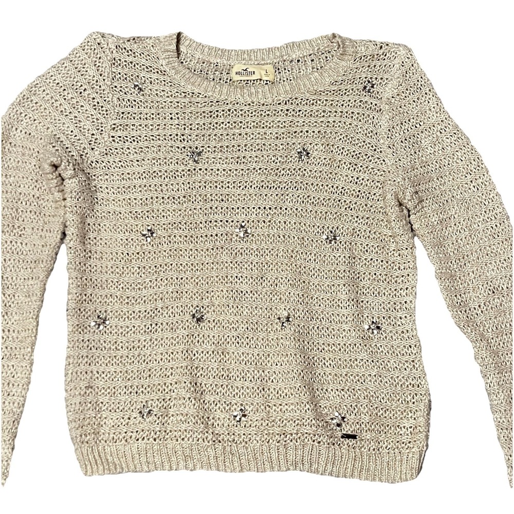 Hollister Ivory Knit Sweater With Embellishment, Women's Size Large